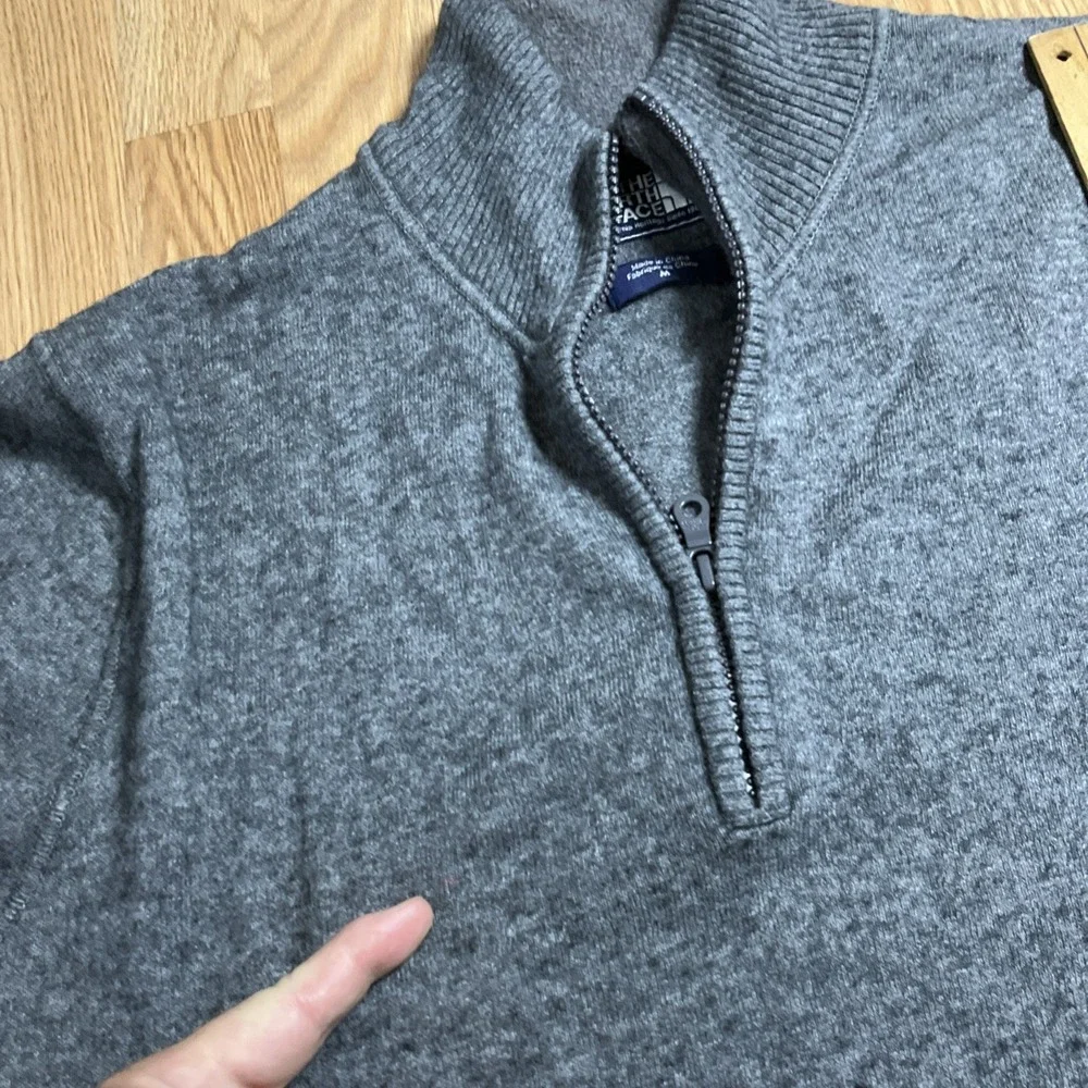 The North Face Sweater Mens Size Large Gray Quarter Zip Cotton Wool Nylon